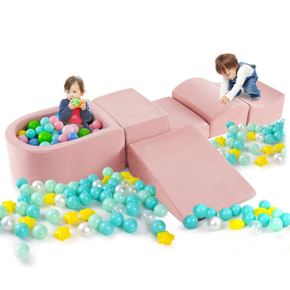 5-Piece Climb and Crawl Playset with Ball Pit for Kids-Gray