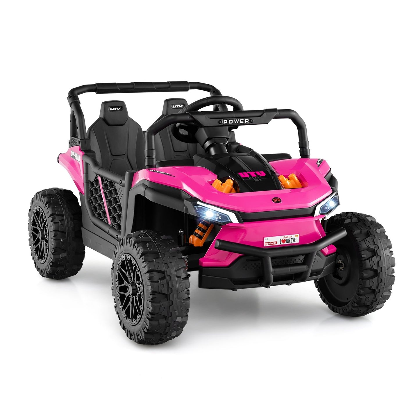 12V Kids Ride on Truck Off-Road UTV with Parental Remote and Lights-Black