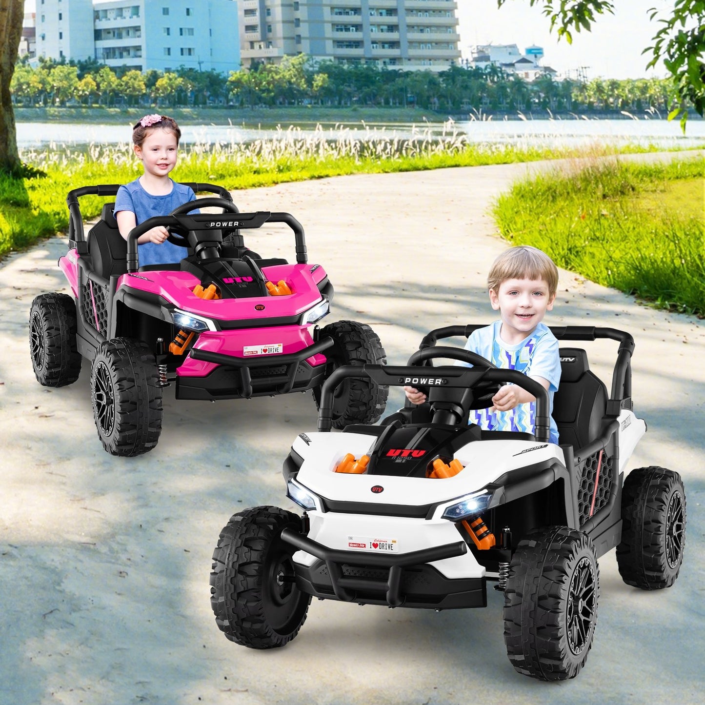 12V Kids Ride on Truck Off-Road UTV with Parental Remote and Lights-Black