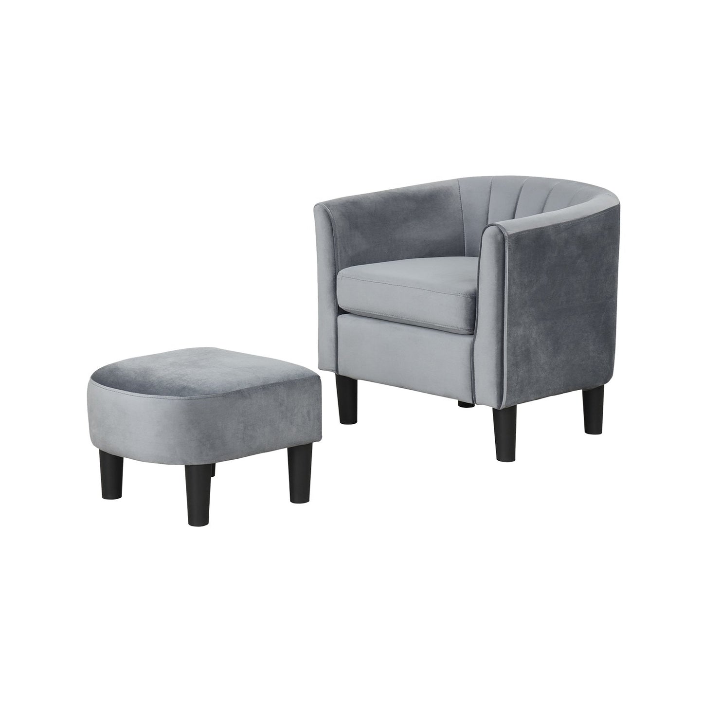 Upholstered Teddy Velvet Club Barrel Chair with Ottoman with Footrest-Beige