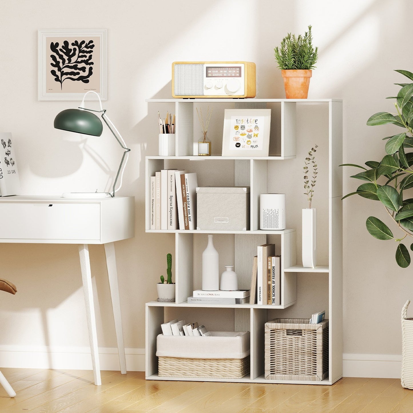 47 Inch 6-Cube Open-back Geometric Bookshelf for Bedroom Living Room-Natural