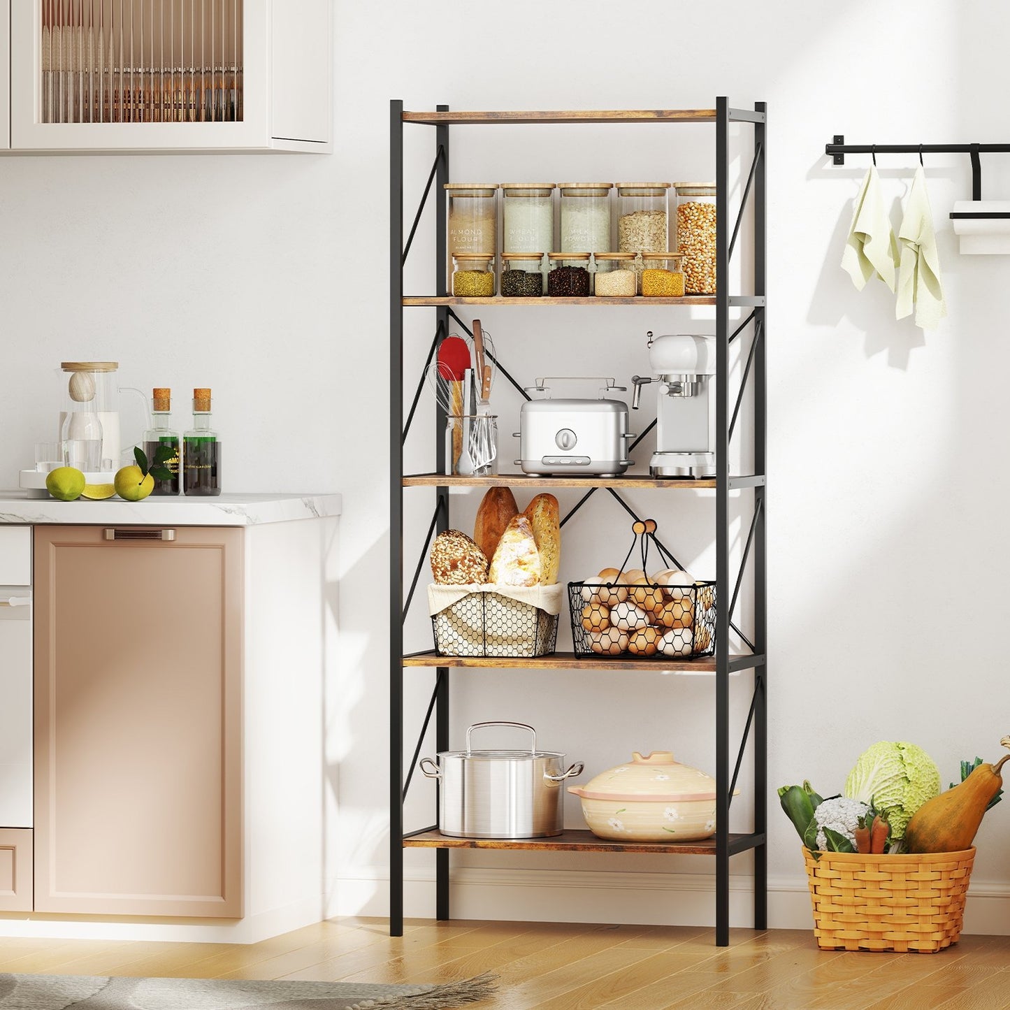 5-Tier Bookshelf with Open Shelves and Heavy Duty Metal Frame-Gray