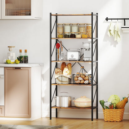 5-Tier Bookshelf with Open Shelves and Heavy Duty Metal Frame-Gray