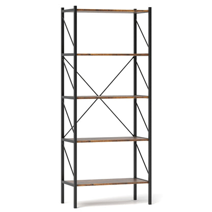 5-Tier Bookshelf with Open Shelves and Heavy Duty Metal Frame-Gray