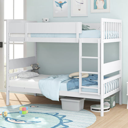 Twin Over Twin Bunk Bed with Ladder and Full-length Guardrails-Natural
