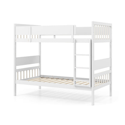 Twin Over Twin Bunk Bed with Ladder and Full-length Guardrails-Natural
