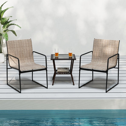 Outdoor Dining Chairs Set of 2 Patio Furniture Chair with Breathable Seat and Backrest-Brown