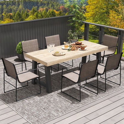 Outdoor Dining Chairs Set of 2 Patio Furniture Chair with Breathable Seat and Backrest-Brown