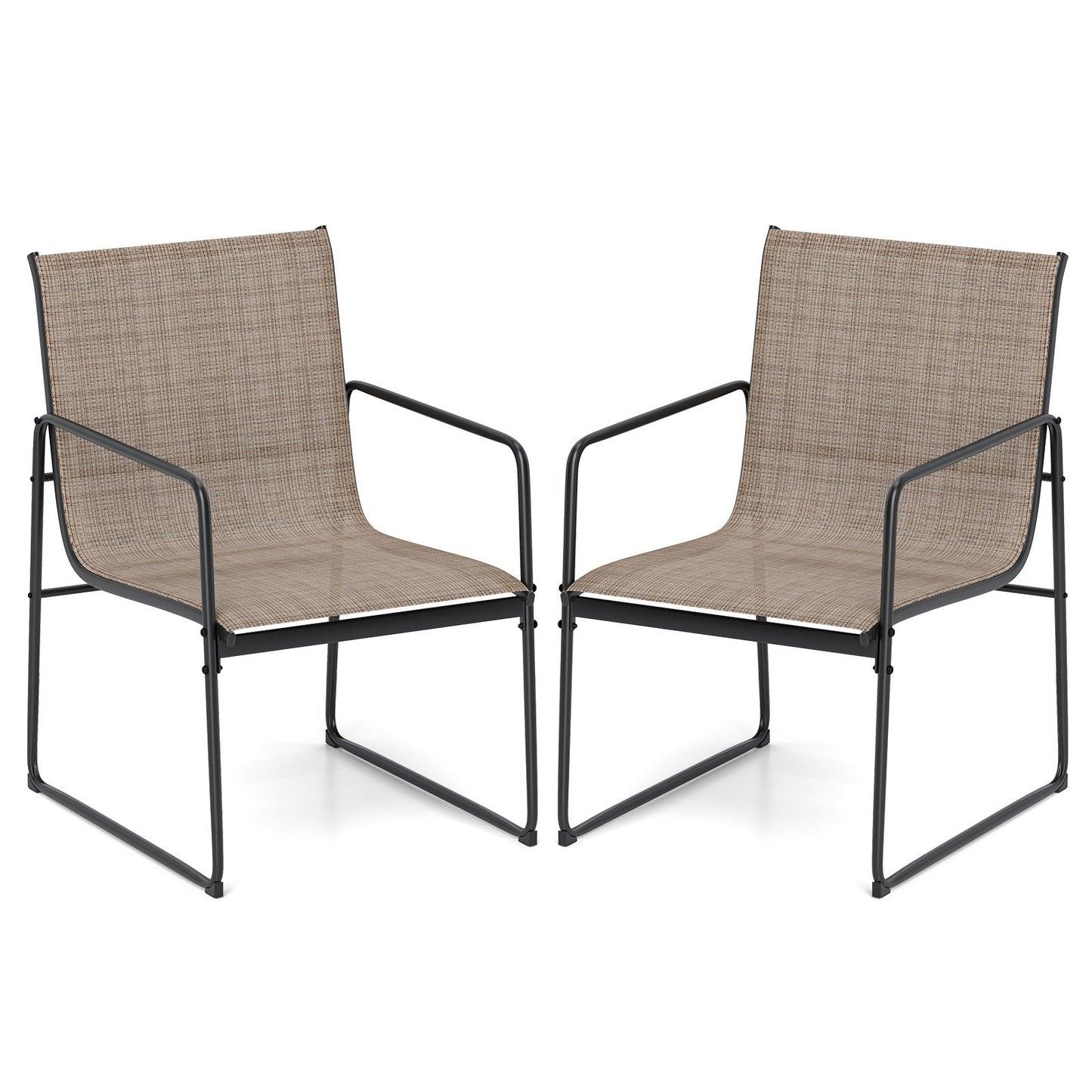 Outdoor Dining Chairs Set of 2 Patio Furniture Chair with Breathable Seat and Backrest-Brown