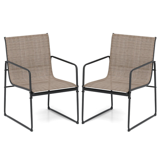 Outdoor Dining Chairs Set of 2 Patio Furniture Chair with Breathable Seat and Backrest-Brown