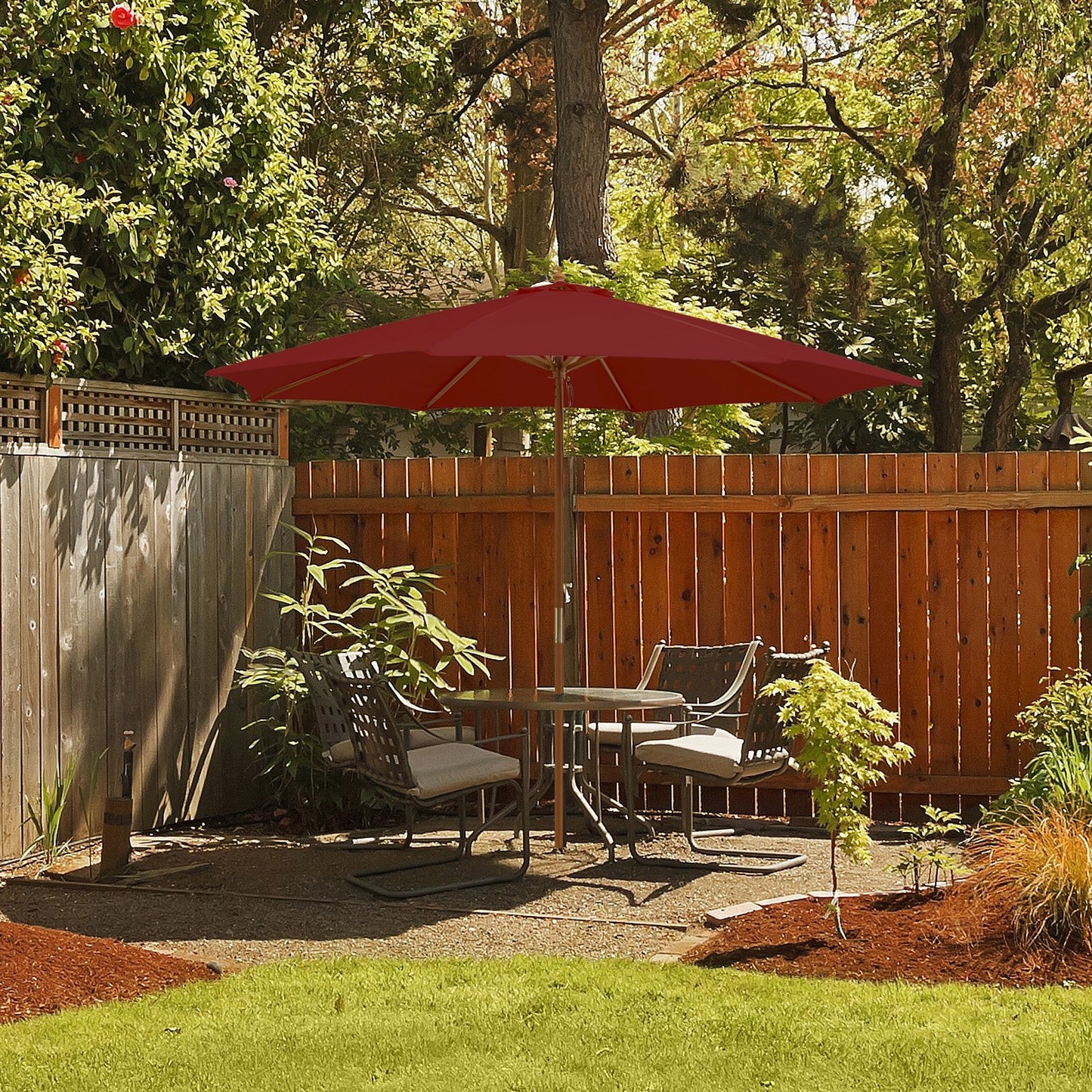 Adjustable 10 Feet Wooden Outdoor Umbrella Sunshade-Beige