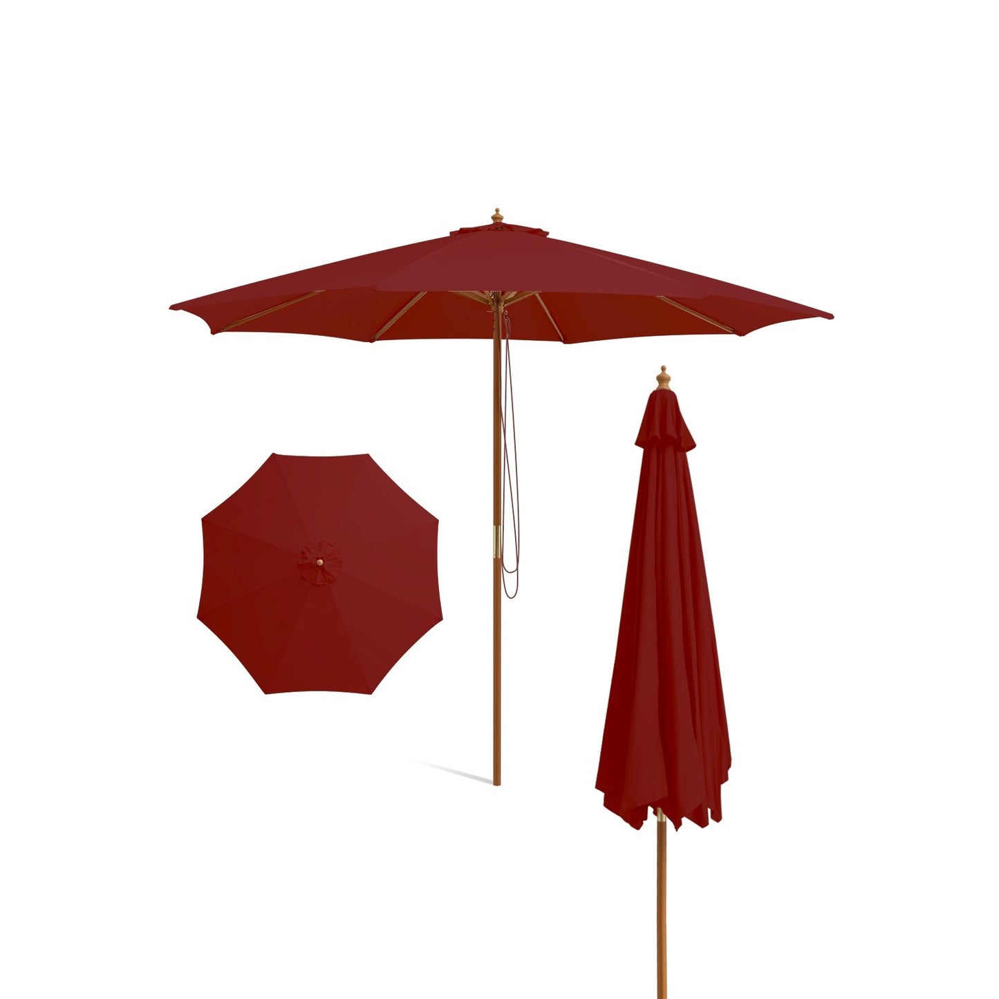 Adjustable 10 Feet Wooden Outdoor Umbrella Sunshade-Beige