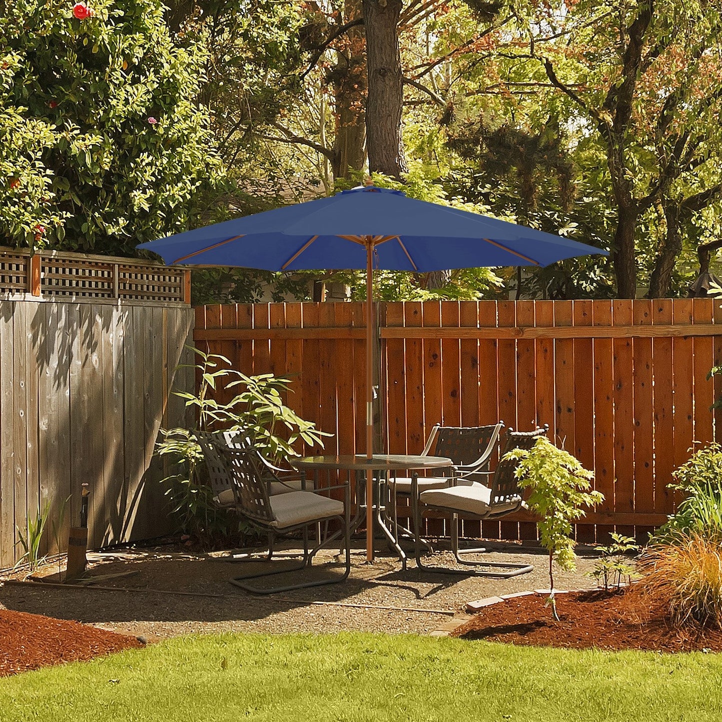 Adjustable 10 Feet Wooden Outdoor Umbrella Sunshade-Beige