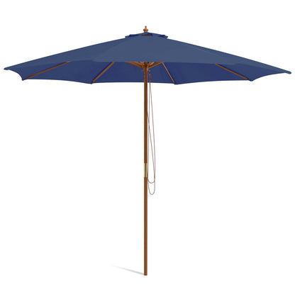 Adjustable 10 Feet Wooden Outdoor Umbrella Sunshade-Beige
