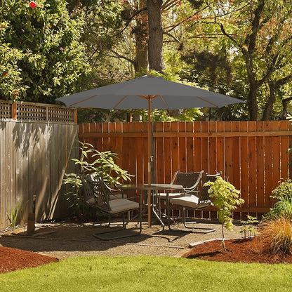 Adjustable 10 Feet Wooden Outdoor Umbrella Sunshade-Beige