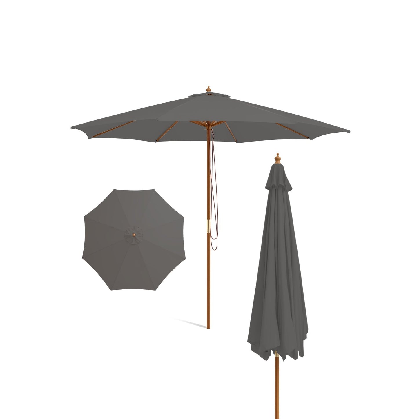 Adjustable 10 Feet Wooden Outdoor Umbrella Sunshade-Beige