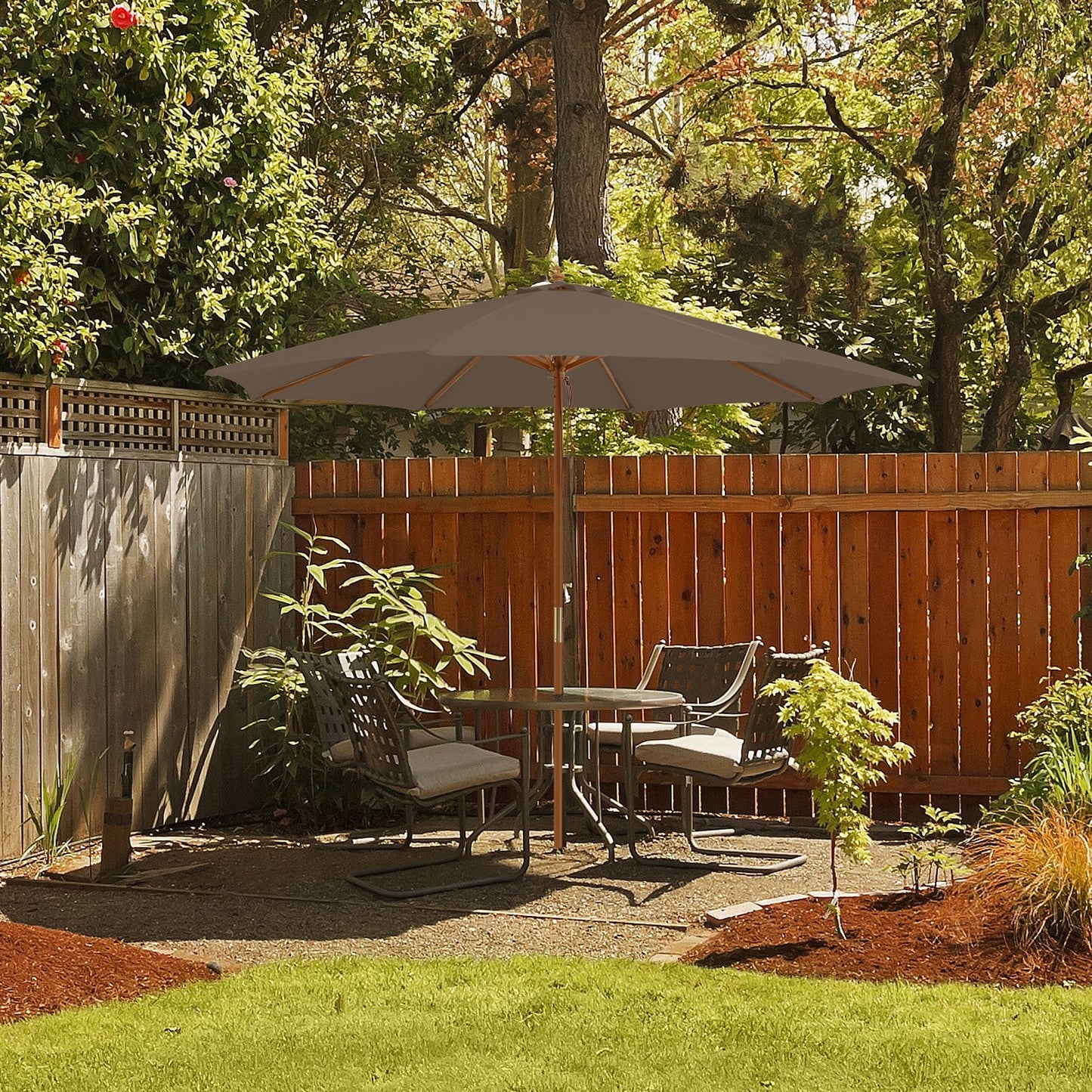 Adjustable 10 Feet Wooden Outdoor Umbrella Sunshade-Beige