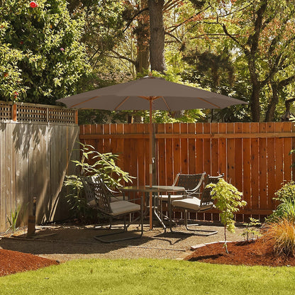 Adjustable 10 Feet Wooden Outdoor Umbrella Sunshade-Beige