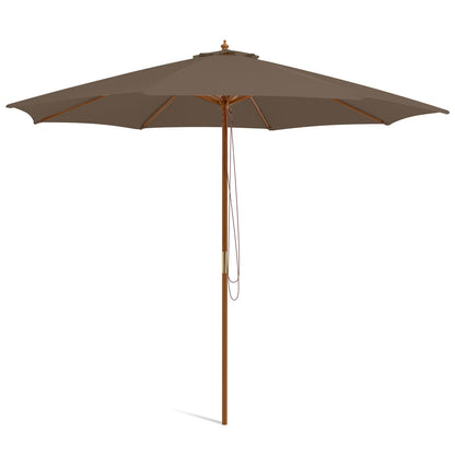 Adjustable 10 Feet Wooden Outdoor Umbrella Sunshade-Beige