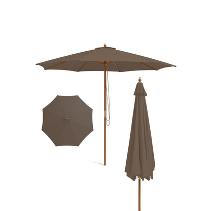 Adjustable 10 Feet Wooden Outdoor Umbrella Sunshade-Beige
