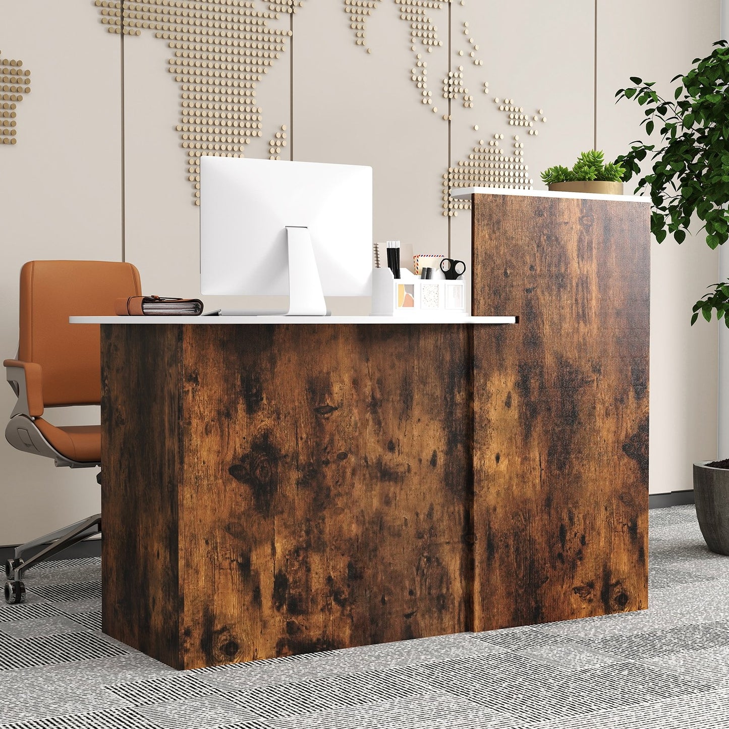 Modern Reception Desk Front Counter Desk with Oval Tabletop-Black