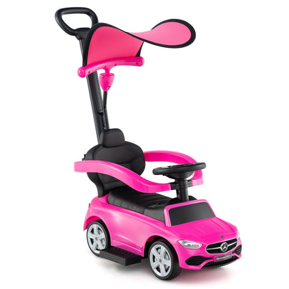 3-in-1 Ride on Push Car Mercedes-Benz Licensed Sliding Car with Canopy-Black