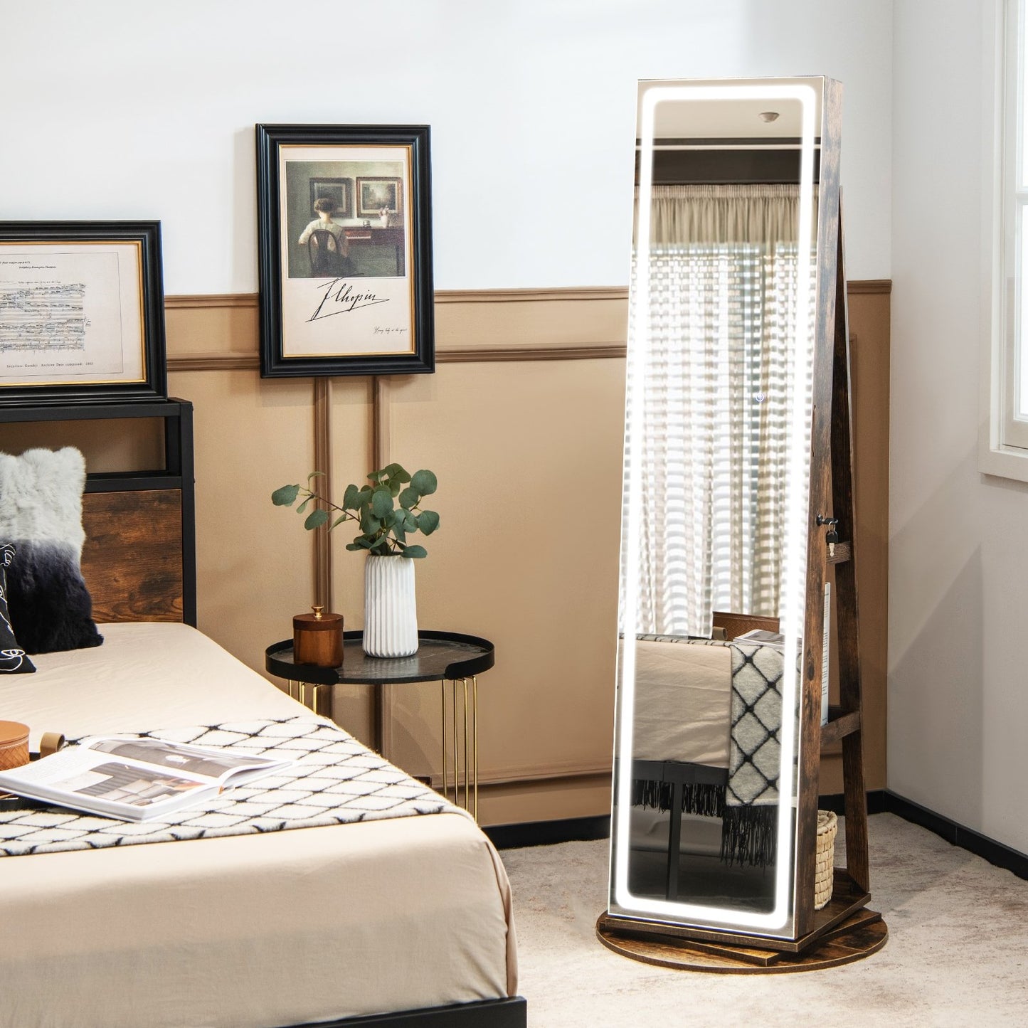 Standing Jewelry Cabinet with Adjustable LED Lights-Black