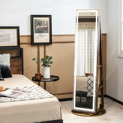 Standing Jewelry Cabinet with Adjustable LED Lights-Black