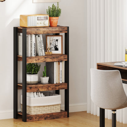 4 Tier Bookshelf Wooden Bookcase with Dual Anti-Tipping Kits-Natural