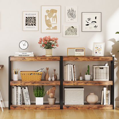3 Tier Bookshelf Wooden Bookcase with Dual Anti-Tipping Kits-Natural