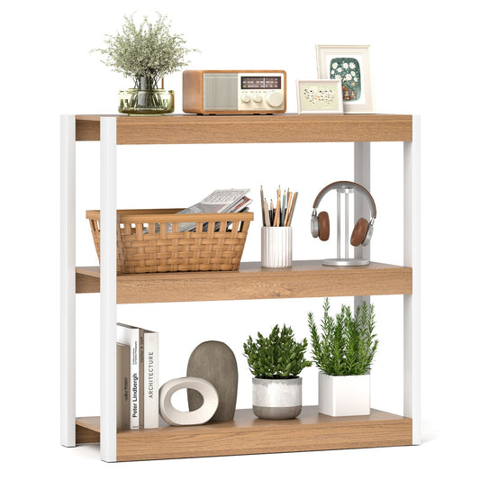3 Tier Bookshelf Wooden Bookcase with Dual Anti-Tipping Kits-Natural