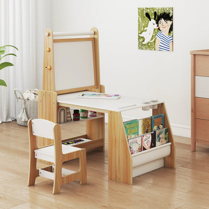 Kids Art Table and Chair Set with Easel and Chair for Drawing Reading-Grey