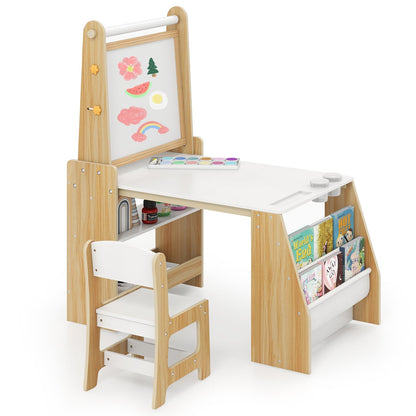 Kids Art Table and Chair Set with Easel and Chair for Drawing Reading-Grey
