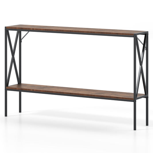 Narrow Console Table 2-Tier Entryway Table with Storage-Rustic Brown