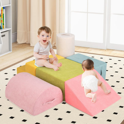 6-Piece Baby Climbing Blocks with 30D High-Density Foam and Carrying Handles-Gray