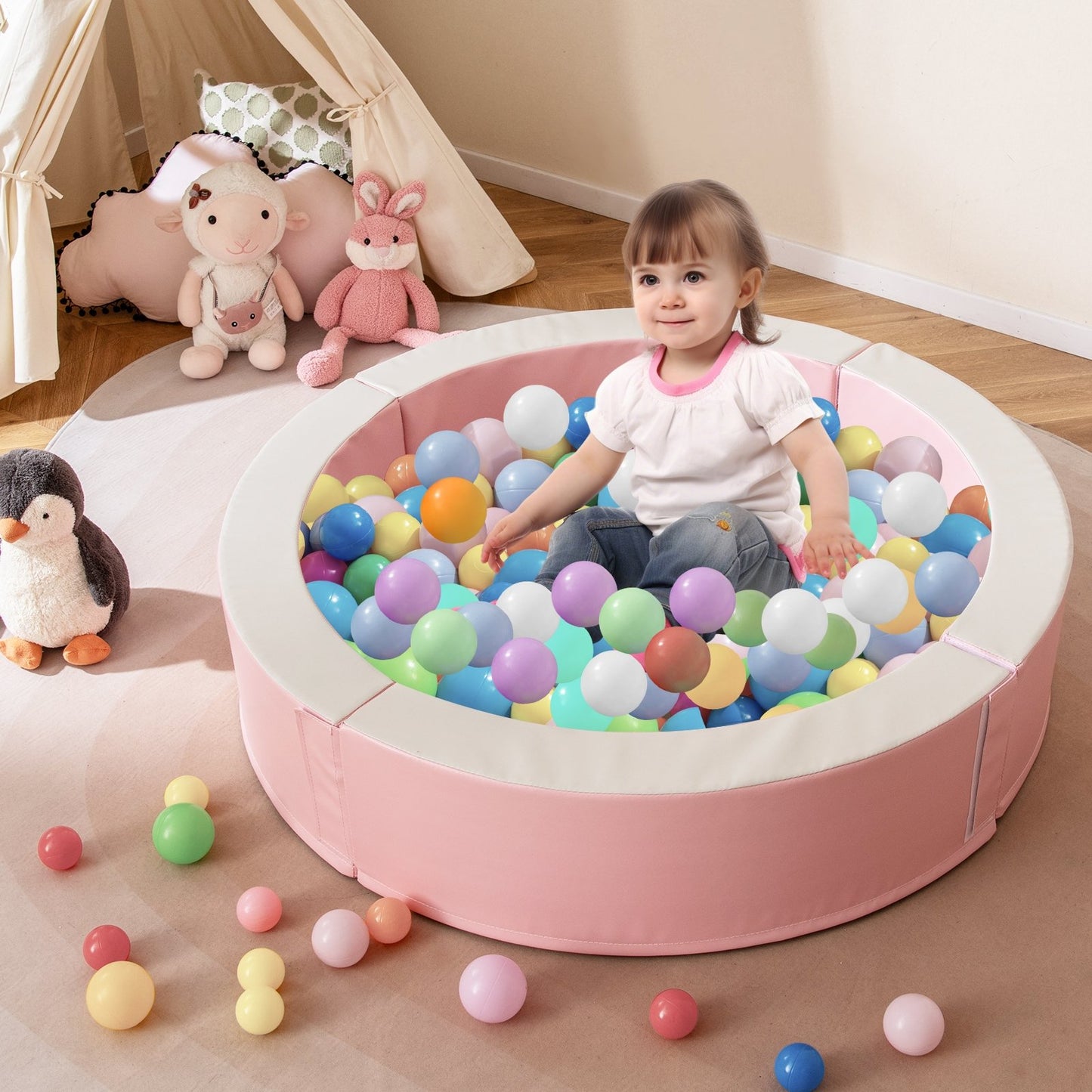 Detachable Foam Ball Pit with 50 Colorful Ocean Balls-Blue