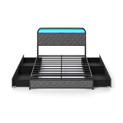 Twin/Full/Queen Size Bed Frame with LED Lights and Charging Station-Twin Size