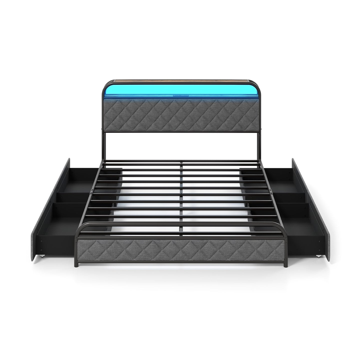 Twin/Full/Queen Size Bed Frame with LED Lights and Charging Station-Twin Size