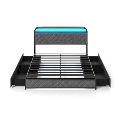 Twin/Full/Queen Size Bed Frame with LED Lights and Charging Station-Twin Size