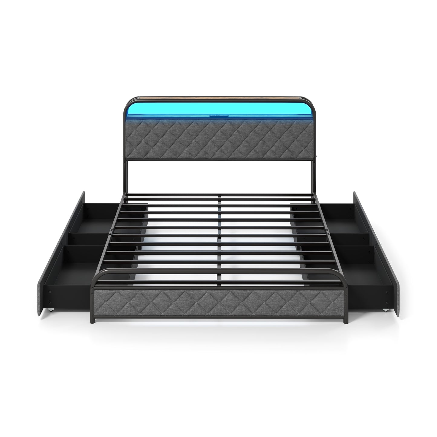 Twin/Full/Queen Size Bed Frame with LED Lights and Charging Station-Queen Size