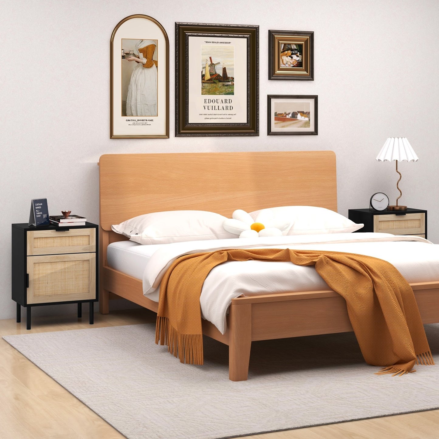Set of two black rattan nightstands with drawers and cabinets, bedroom furniture by Wilsons Home Store