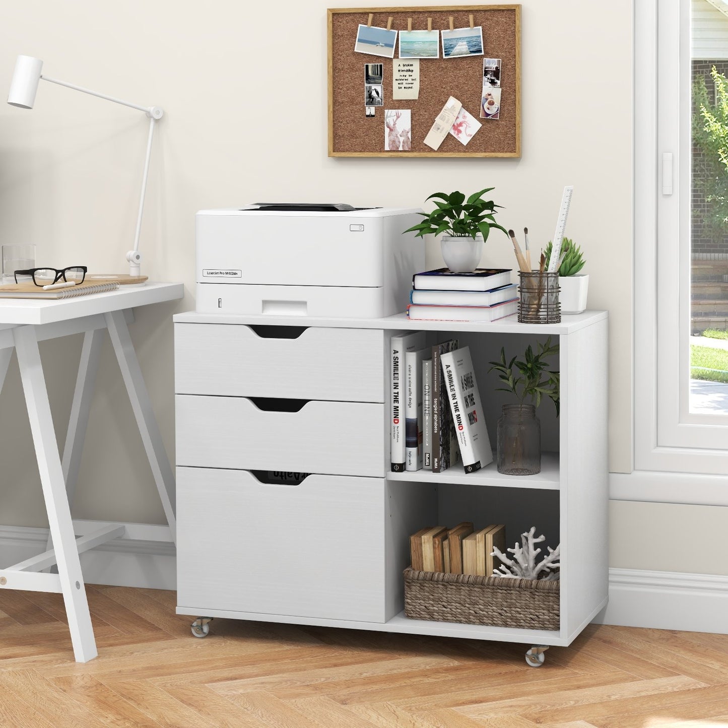 3-Drawer File Cabinet with Adjustable Shelf and Wheels for Letter-Black