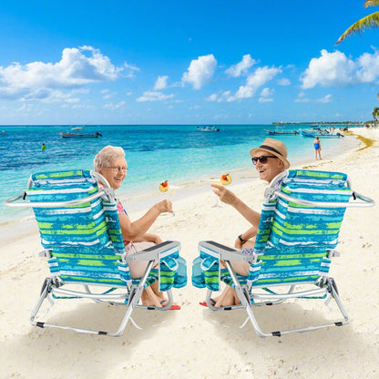 Foldable Backpack Beach Chair with Cup Holder and Storage Pockets Set of 2-Blue