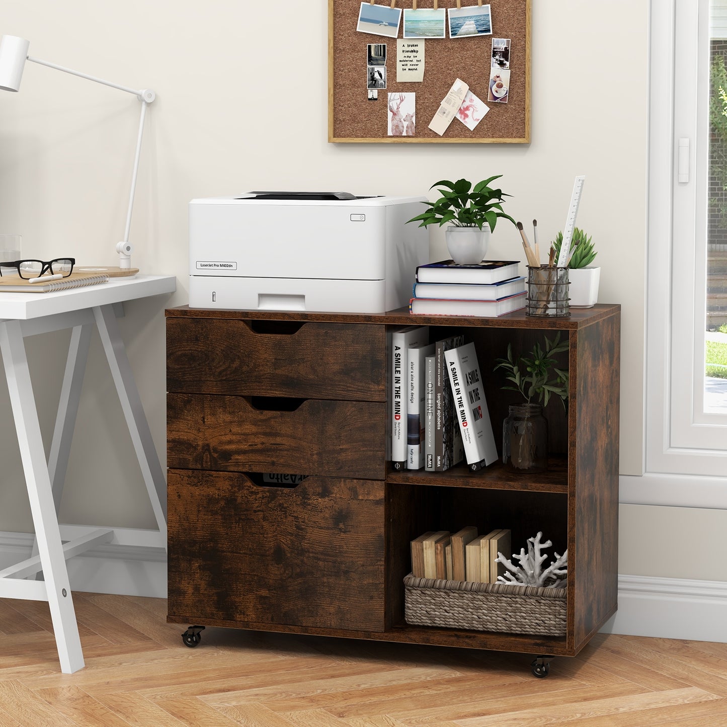 3-Drawer File Cabinet with Adjustable Shelf and Wheels for Letter-Black