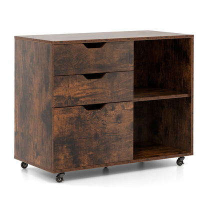 3-Drawer File Cabinet with Adjustable Shelf and Wheels for Letter-Black
