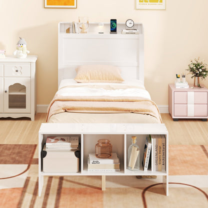 Twin Size Bed Frame with 2 USB Ports with Storage Headboard and Lights-Twin Size
