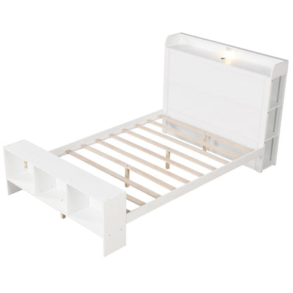 Twin Size Bed Frame with 2 USB Ports with Storage Headboard and Lights-Twin Size