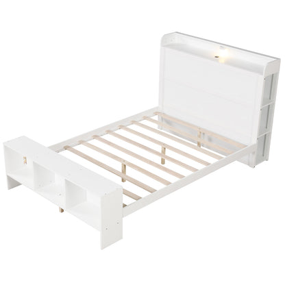 Full Size Bed Frame with 2 USB Ports with Storage Headboard and Lights-Full Size