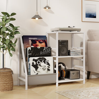 Record Player Stand for up to 200 Albums Turntable Display Stand with 3 Shelves-Rustic Brown