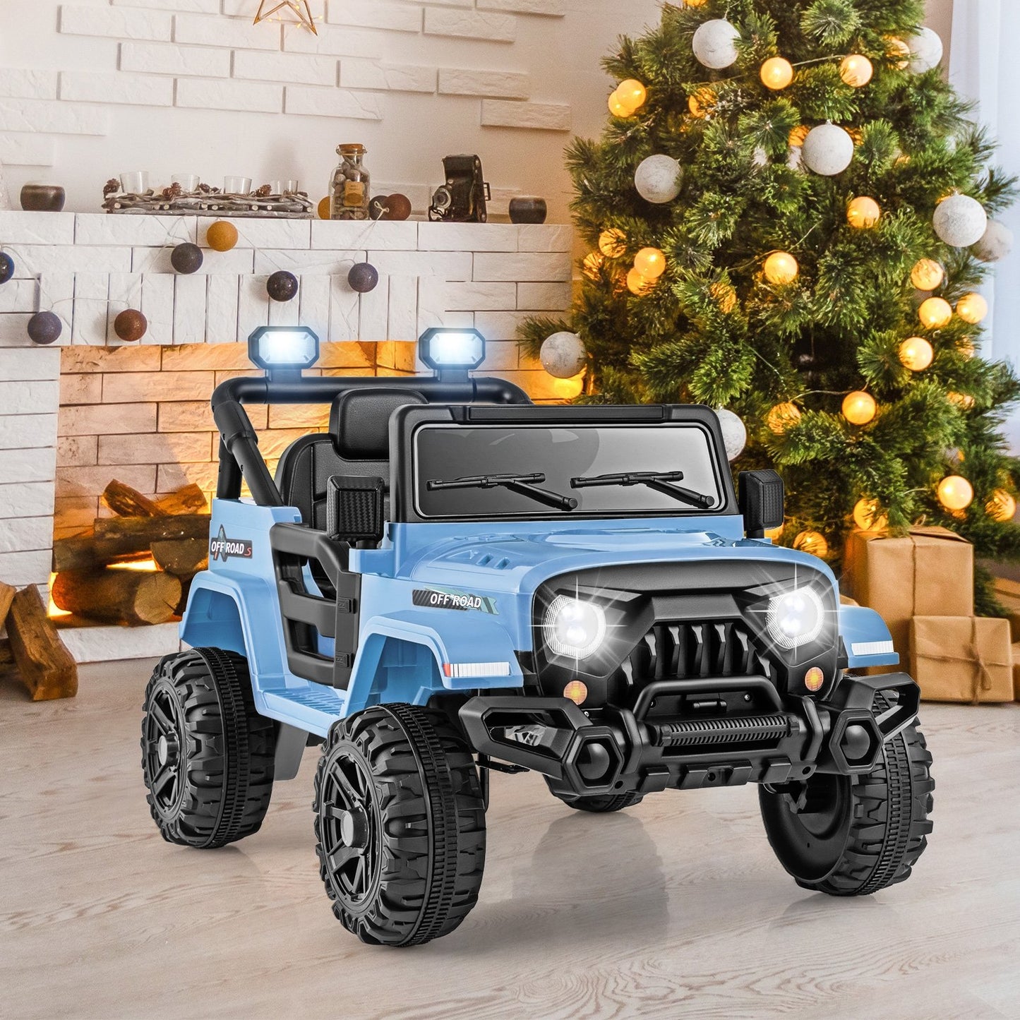 12V Kids Ride on Truck Car with Remote Control Threaded Wheels and 3 Speeds-Black